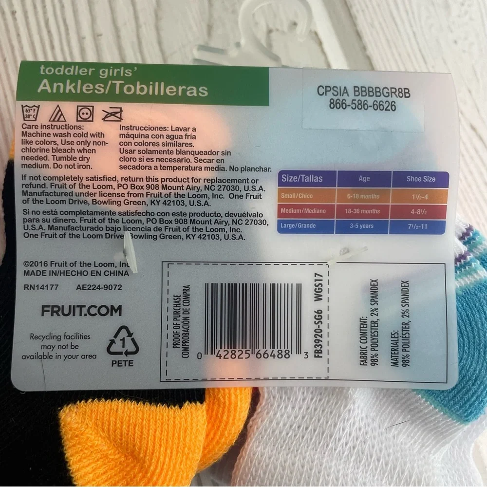 2 Packages Fruit of the Loom Girls Ankle Socks 12 Pr 6 - 18 MOS Size 1 1/2 - 4